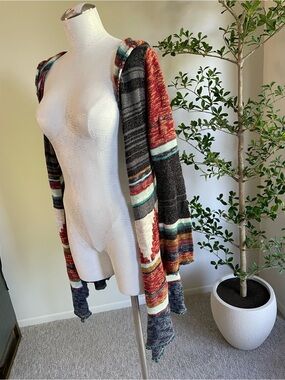 Mudd Multi-Color Striped Open-Front Cardigan with Hood